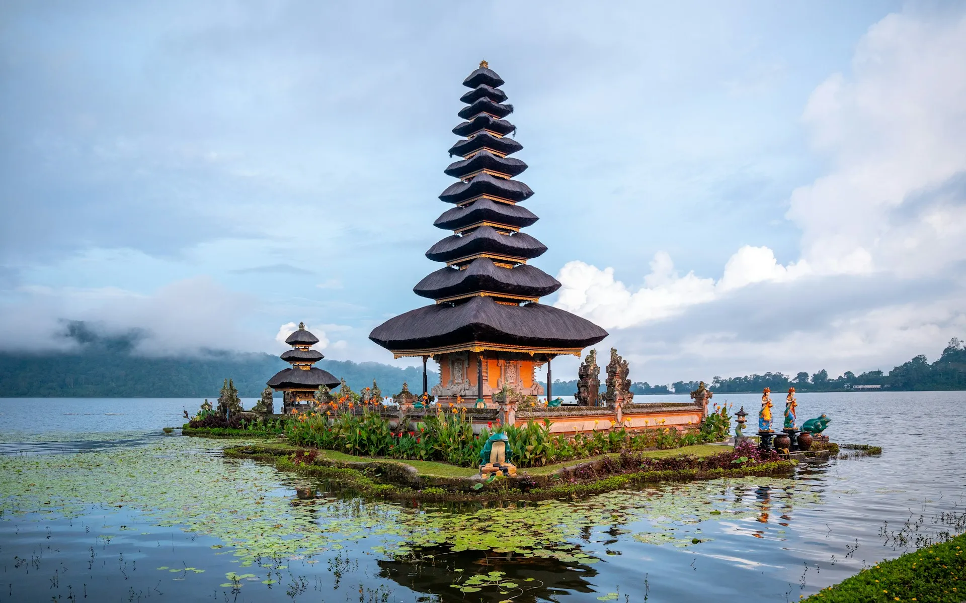Ulun Danu Beratan temple reflected in the lake in Bali